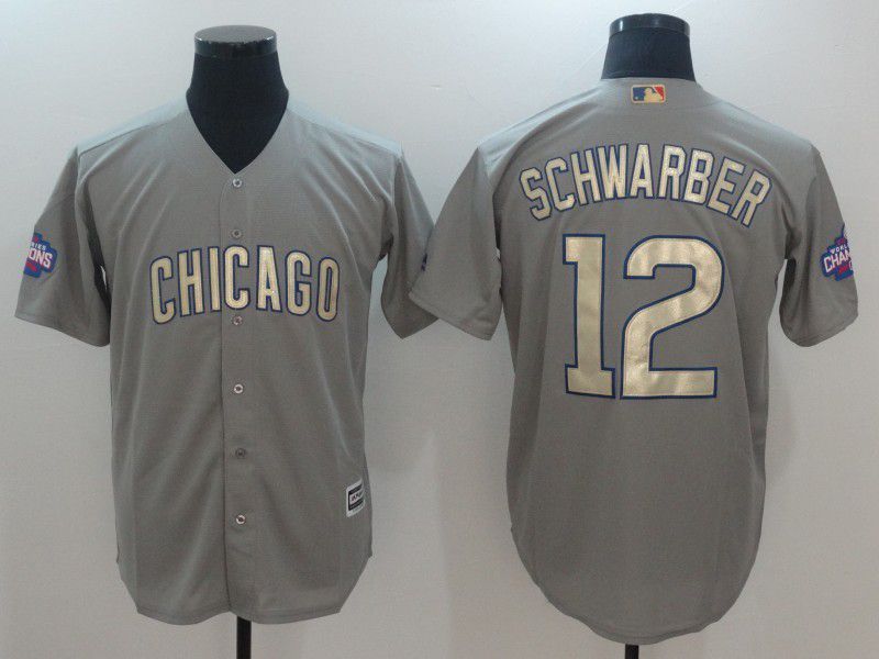 Men 2017 MLB Chicago Cubs #12 Schwarber Grey Gold Program Game Jersey->chicago cubs->MLB Jersey